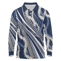 Polynesian Puakeniken Pikake Twisted Lei Long Sleeve Polo Shirt Navy Blue - Polynesian Pride