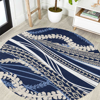Polynesian Puakeniken Pikake Twisted Lei Round Carpet Navy Blue - Polynesian Pride