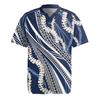Polynesian Puakeniken Pikake Twisted Lei Rugby Jersey Navy Blue - Polynesian Pride