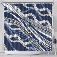 Polynesian Puakeniken Pikake Twisted Lei Shower Curtain Navy Blue - Polynesian Pride