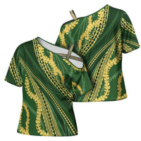 Polynesian Puakeniken Pikake Twisted Lei Cross Shoulder Shirt Emerald - Polynesian Pride
