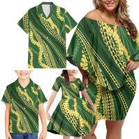 Polynesian Puakeniken Pikake Twisted Lei Family Matching Off Shoulder Short Dress and Hawaiian Shirt Emerald LT7 - Polynesian Pride