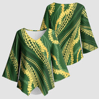 Polynesian Puakeniken Pikake Twisted Lei Kimono Sleeve Blouse Emerald - Polynesian Pride
