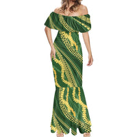 Polynesian Puakeniken Pikake Twisted Lei Mermaid Dress Emerald LT7 - Polynesian Pride