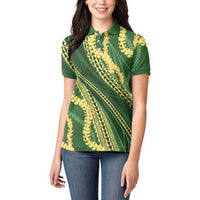 Polynesian Puakeniken Pikake Twisted Lei Women Polo Shirt Emerald - Polynesian Pride