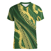 Polynesian Puakeniken Pikake Twisted Lei Women V-Neck T-Shirt Emerald - Polynesian Pride