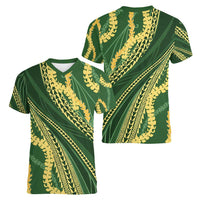 Polynesian Puakeniken Pikake Twisted Lei Women V-Neck T-Shirt Emerald - Polynesian Pride