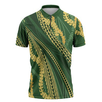 Polynesian Puakeniken Pikake Twisted Lei Zipper Polo Shirt Emerald - Polynesian Pride