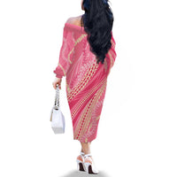 Polynesian Puakeniken Pikake Twisted Lei Family Matching Off The Shoulder Long Sleeve Dress and Hawaiian Shirt Rose Pink LT7 - Polynesian Pride