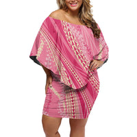 Polynesian Puakeniken Pikake Twisted Lei Family Matching Off Shoulder Short Dress and Hawaiian Shirt Rose Pink LT7 Mom's Dress Rose Pink - Polynesian Pride