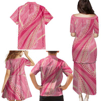 Polynesian Puakeniken Pikake Twisted Lei Family Matching Puletasi and Hawaiian Shirt Rose Pink LT7 - Polynesian Pride