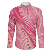 Polynesian Puakeniken Pikake Twisted Lei Family Matching Summer Maxi Dress and Hawaiian Shirt Rose Pink LT7 Dad's Shirt - Long Sleeve Rose Pink - Polynesian Pride