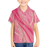 Polynesian Puakeniken Pikake Twisted Lei Family Matching Tank Maxi Dress and Hawaiian Shirt Rose Pink LT7 Son's Shirt Rose Pink - Polynesian Pride