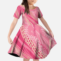 Polynesian Puakeniken Pikake Twisted Lei Kid Short Sleeve Dress Rose Pink - Polynesian Pride