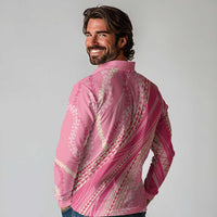 Polynesian Puakeniken Pikake Twisted Lei Long Sleeve Polo Shirt Rose Pink - Polynesian Pride