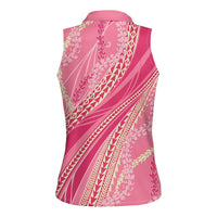 Polynesian Puakeniken Pikake Twisted Lei Women Sleeveless Polo Shirt Rose Pink - Polynesian Pride