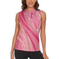 Polynesian Puakeniken Pikake Twisted Lei Women Sleeveless Polo Shirt Rose Pink - Polynesian Pride