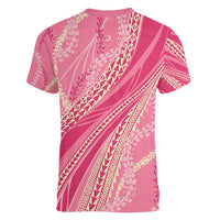 Polynesian Puakeniken Pikake Twisted Lei Women V-Neck T-Shirt Rose Pink - Polynesian Pride