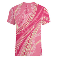 Polynesian Puakeniken Pikake Twisted Lei Women V-Neck T-Shirt Rose Pink - Polynesian Pride