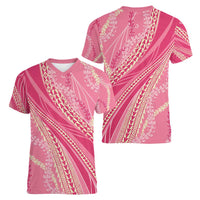 Polynesian Puakeniken Pikake Twisted Lei Women V-Neck T-Shirt Rose Pink - Polynesian Pride