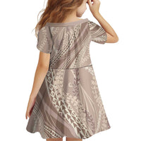 Polynesian Puakeniken Pikake Twisted Lei Family Matching Off The Shoulder Long Sleeve Dress and Hawaiian Shirt Beige LT7 - Polynesian Pride