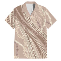 Polynesian Puakeniken Pikake Twisted Lei Family Matching Off The Shoulder Long Sleeve Dress and Hawaiian Shirt Beige LT7 Dad's Shirt - Short Sleeve Beige - Polynesian Pride