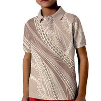 Polynesian Puakeniken Pikake Twisted Lei Kid Polo Shirt Beige - Polynesian Pride