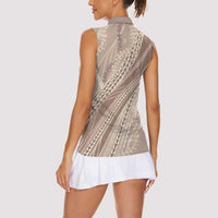 Polynesian Puakeniken Pikake Twisted Lei Women Sleeveless Polo Shirt Beige - Polynesian Pride