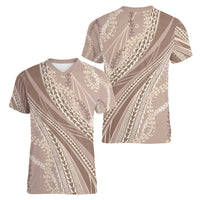 Polynesian Puakeniken Pikake Twisted Lei Women V-Neck T-Shirt Beige - Polynesian Pride