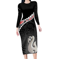 Personalised New Zealand Maori Family Matching Long Sleeve Bodycon Dress and Hawaiian Shirt Manaia Mix Koru LT7 Mom's Dress Black - Polynesian Pride