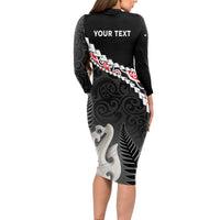 Personalised New Zealand Maori Long Sleeve Bodycon Dress Manaia Mix Koru LT7 - Polynesian Pride