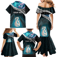 Personalised New Zealand Maori Family Matching Mermaid Dress and Hawaiian Shirt Manaia Paua Shell Turquoise LT7 - Polynesian Pride