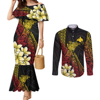 Personalized Papua New Guinea Couples Matching Mermaid Dress and Long Sleeve Button Shirt Kundu Drum Carving Motifs