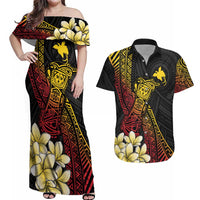 Personalized Papua New Guinea Couples Matching Off Shoulder Maxi Dress and Hawaiian Shirt Kundu Drum Carving Motifs