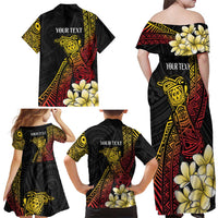 Personalized Papua New Guinea Family Matching Off Shoulder Maxi Dress and Hawaiian Shirt Kundu Drum Carving Motifs