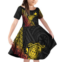 Personalized Papua New Guinea Family Matching Off Shoulder Short Dress and Hawaiian Shirt Kundu Drum Carving Motifs