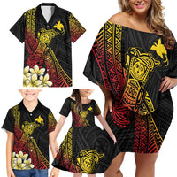 Personalized Papua New Guinea Family Matching Off Shoulder Short Dress and Hawaiian Shirt Kundu Drum Carving Motifs