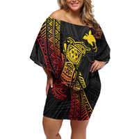 Personalized Papua New Guinea Family Matching Off Shoulder Short Dress and Hawaiian Shirt Kundu Drum Carving Motifs