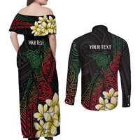 Personalized Papua New Guinea Couples Matching Off Shoulder Maxi Dress and Long Sleeve Button Shirt Kundu Drum Motifs - Sepik Colors