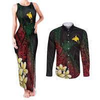 Personalized Papua New Guinea Couples Matching Tank Maxi Dress and Long Sleeve Button Shirt Kundu Drum Motifs - Sepik Colors