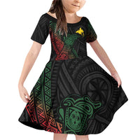 Personalized Papua New Guinea Family Matching Off Shoulder Short Dress and Hawaiian Shirt Kundu Drum Motifs - Sepik Colors