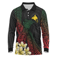 Personalized Papua New Guinea Long Sleeve Polo Shirt Kundu Drum Motifs - Sepik Colors