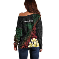 Personalized Papua New Guinea Off Shoulder Sweater Kundu Drum Motifs - Sepik Colors