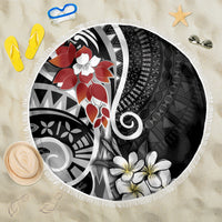 Bula Fiji Tagimaucia Mix Plumeria Masi Tapa Beach Blanket Black