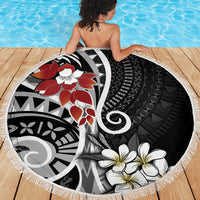 Bula Fiji Tagimaucia Mix Plumeria Masi Tapa Beach Blanket Black