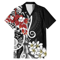 Bula Fiji Tagimaucia Mix Plumeria Masi Tapa Family Matching Mermaid Dress and Hawaiian Shirt Black LT7 Dad's Shirt - Short Sleeve Black - Polynesian Pride