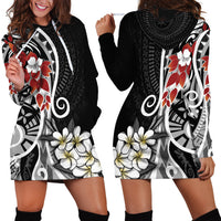 Bula Fiji Tagimaucia Mix Plumeria Masi Tapa Hoodie Dress Black LT7 - Polynesian Pride