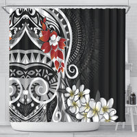 Bula Fiji Tagimaucia Mix Plumeria Masi Tapa Shower Curtain Black