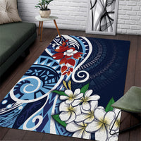 Bula Fiji Tagimaucia Mix Plumeria Masi Tapa Area Rug Blue