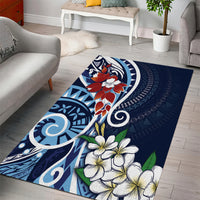 Bula Fiji Tagimaucia Mix Plumeria Masi Tapa Area Rug Blue